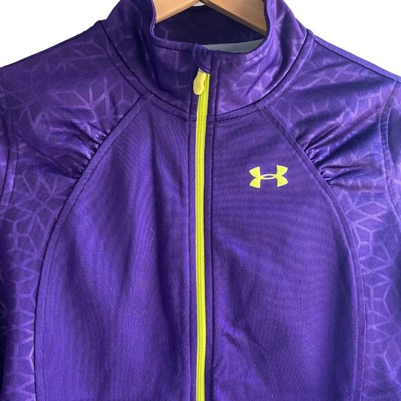 Under Armour Loose Girls Full Zip Jacket Purple Green Ruched XL Geometric Logo - Picture 7 of 12